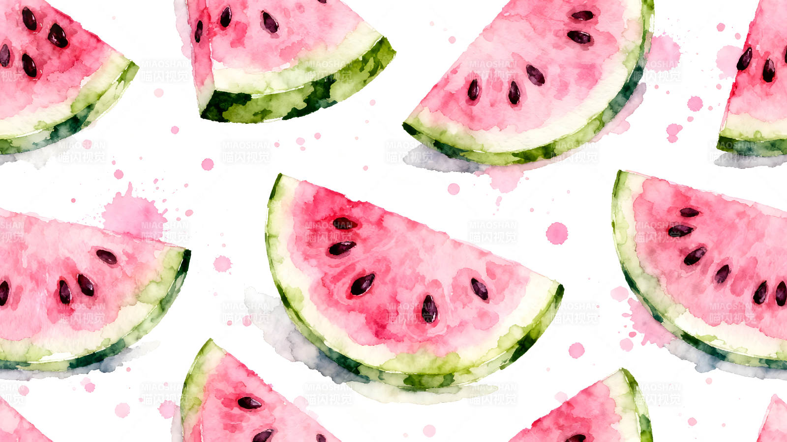 水彩西瓜切片图案-图片