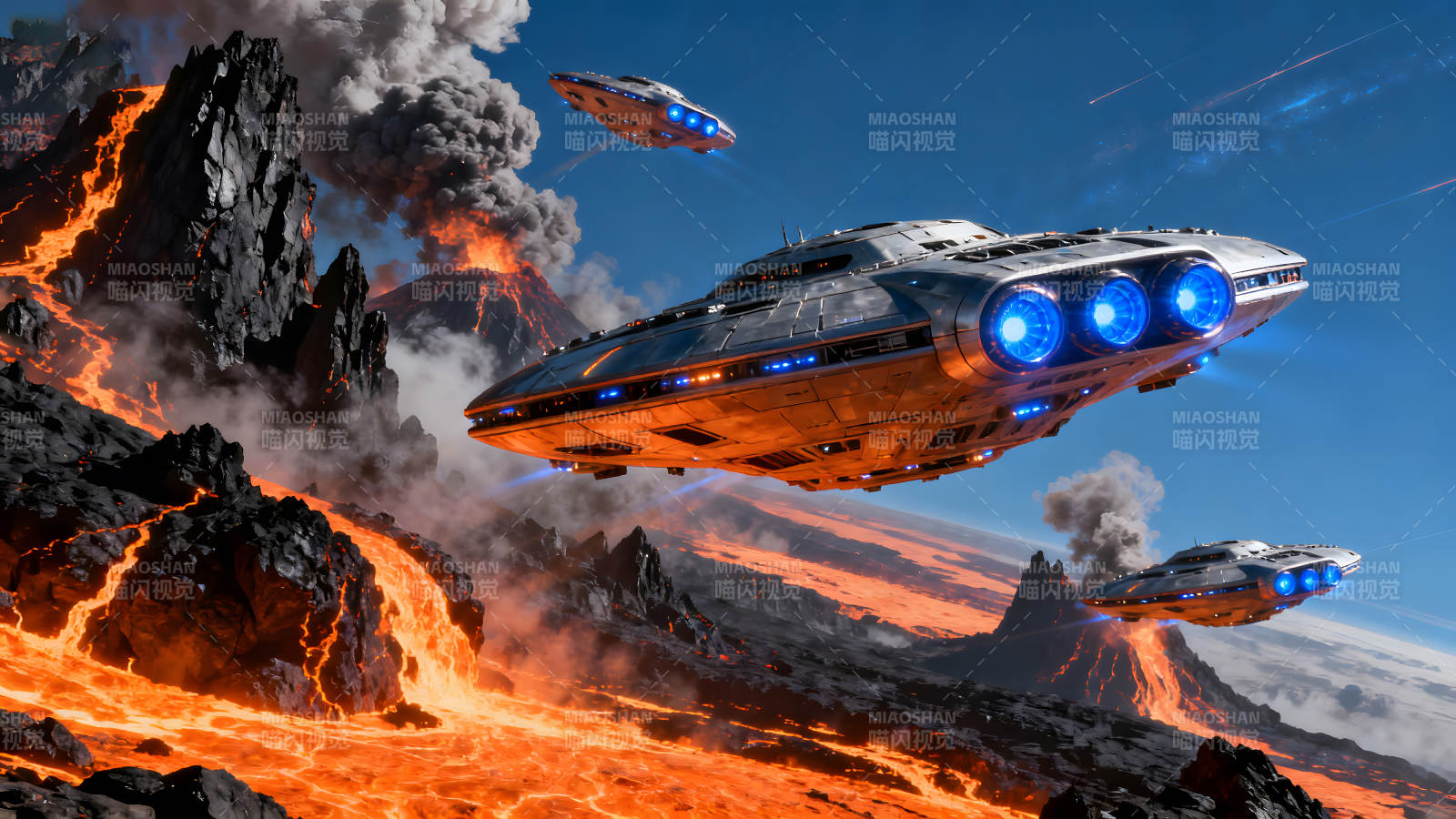 星际飞船火山地貌探险-图片