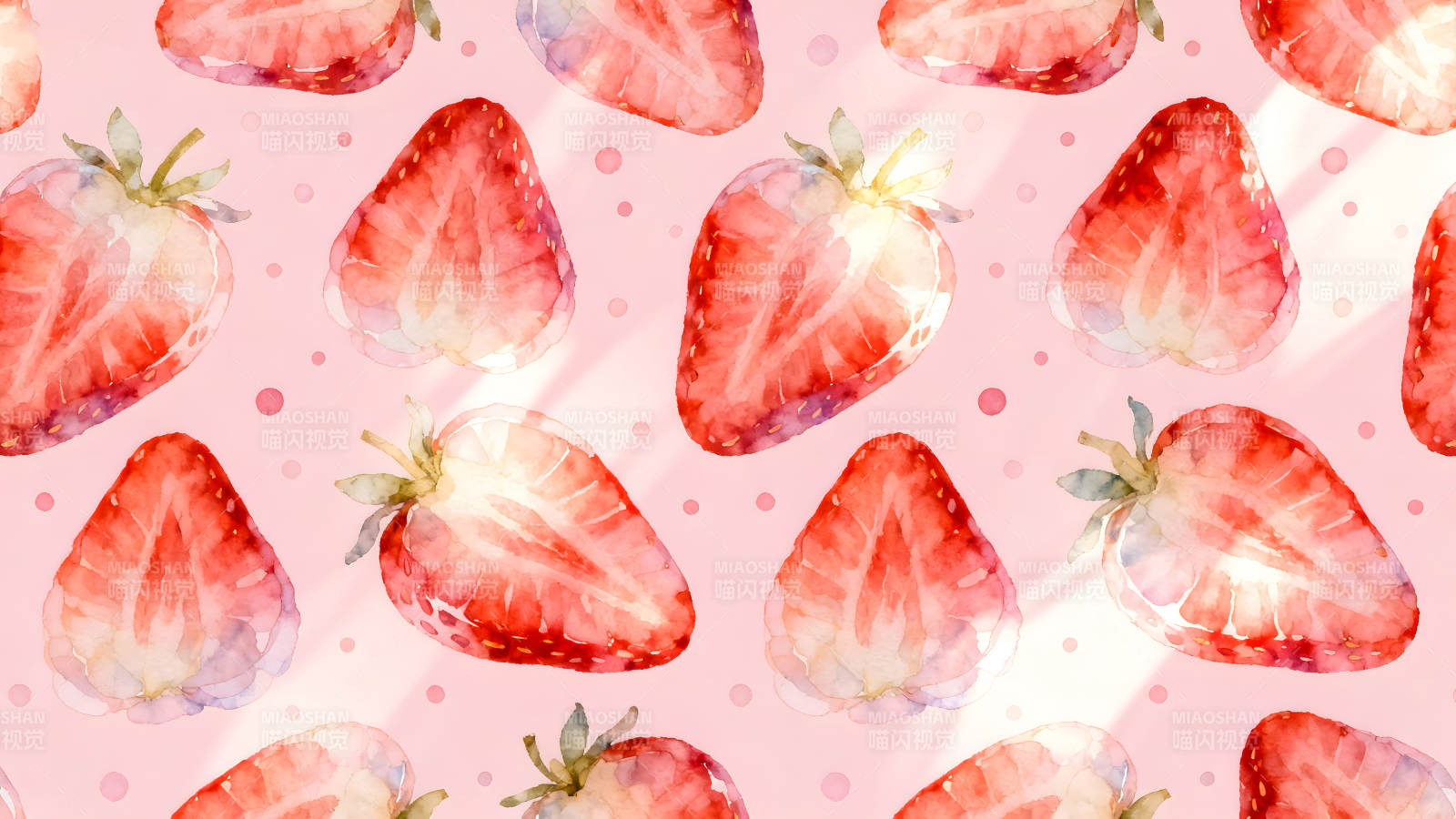 草莓图案粉色背景可爱清新-图片