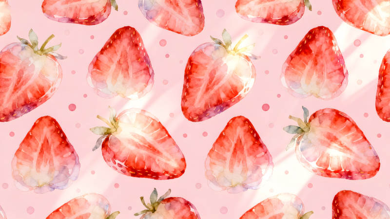 草莓图案粉色背景可爱清新-图片
