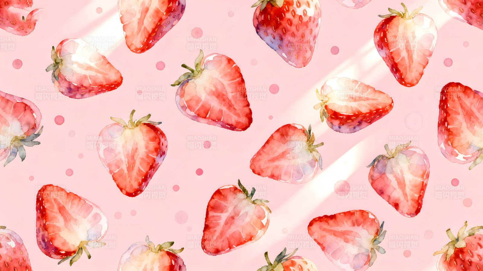 水彩草莓粉色背景圖片