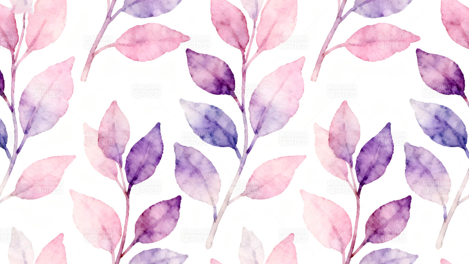 水彩手繪粉紫葉子圖案-圖片