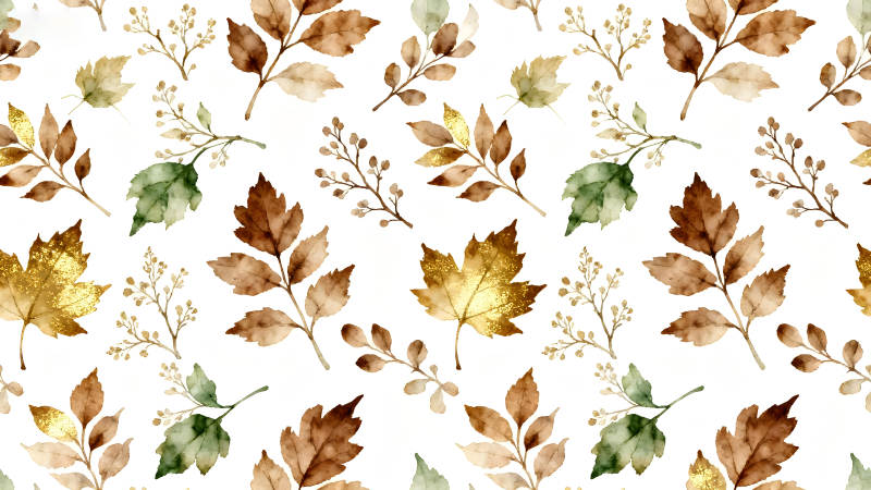 秋日落叶水彩图案温暖的秋天景色-图片