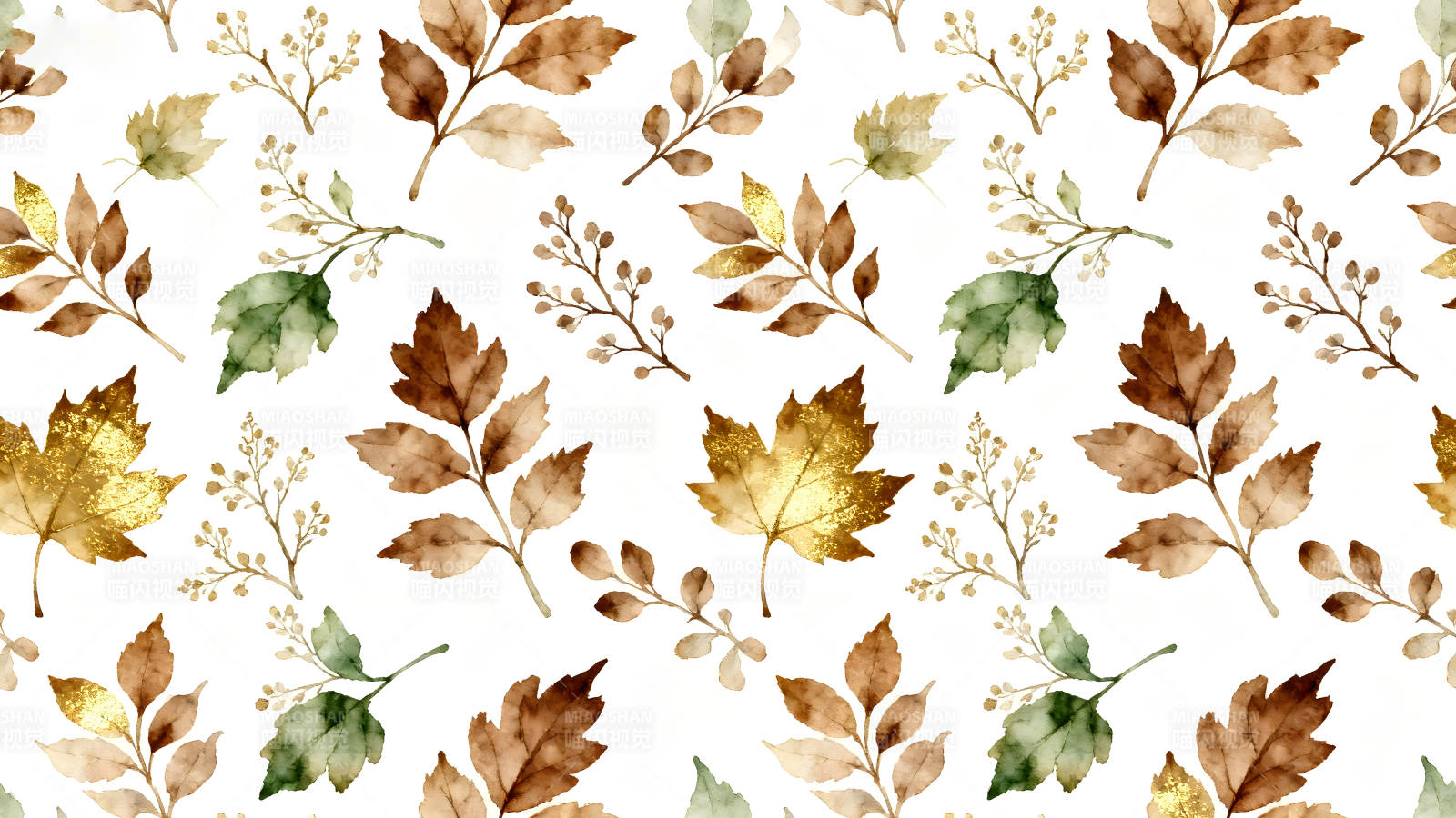 秋日落葉水彩圖案溫暖的秋天景色圖片