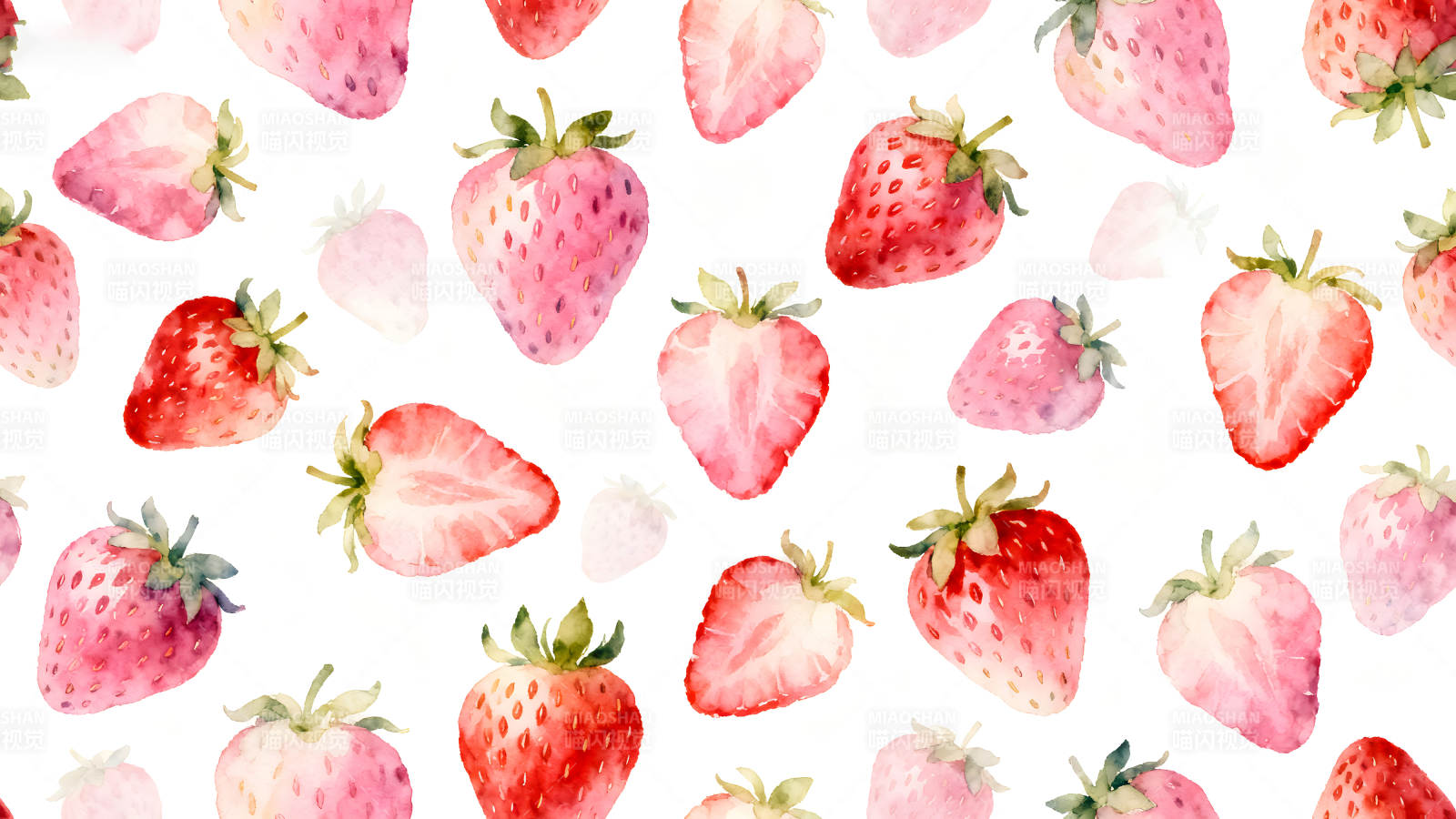 水彩草莓图案白底清新图片