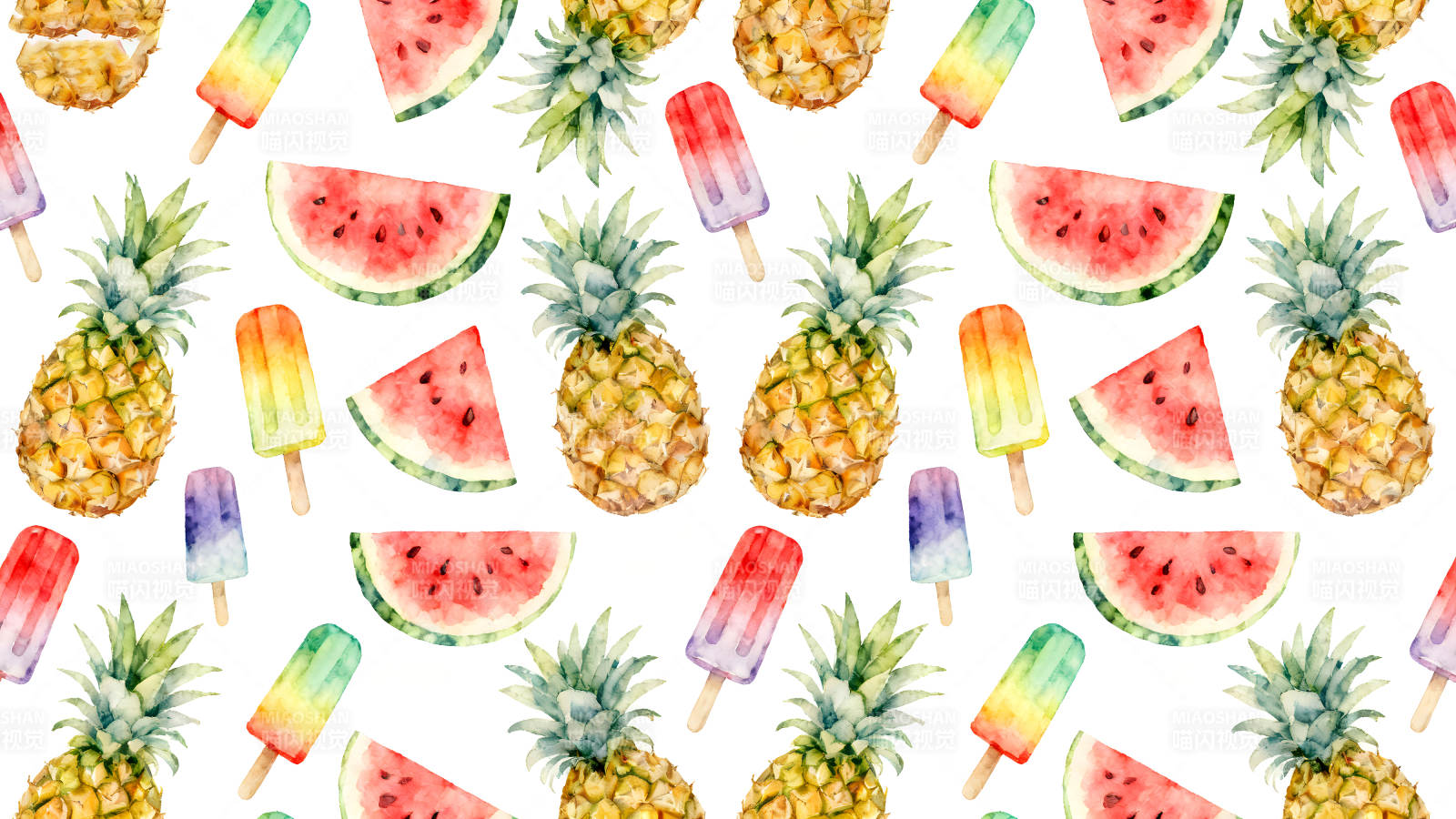 夏日水果冰棍可愛背景-圖片
