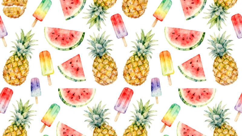 夏日水果冰棍可愛背景-圖片