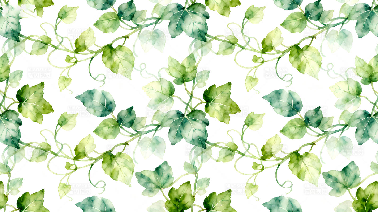 水彩绘制的常春藤叶子无缝图案-图片