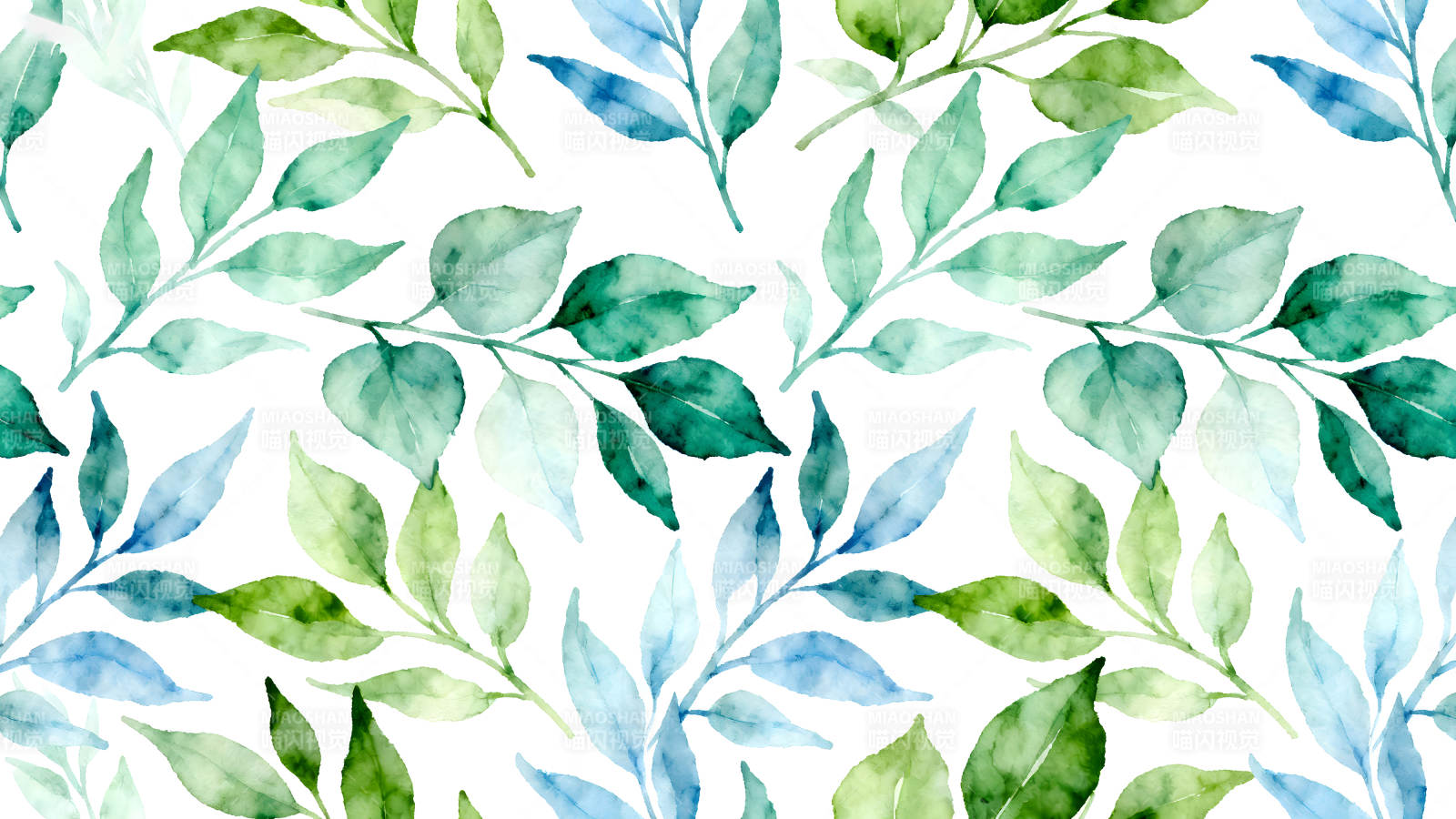 水彩手绘叶子装饰的白色背景-图片