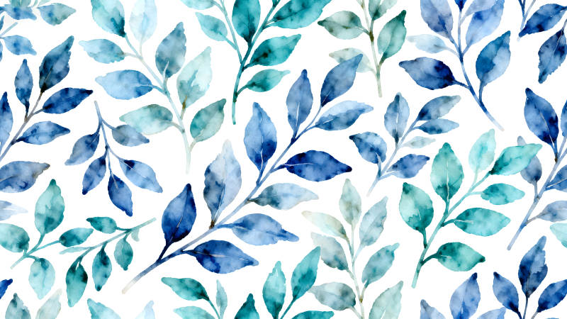 水彩蓝绿色叶子图案-图片