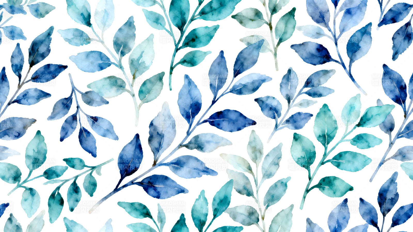 水彩蓝绿色叶子图案-图片