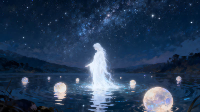 星空下的精靈與月亮-圖片