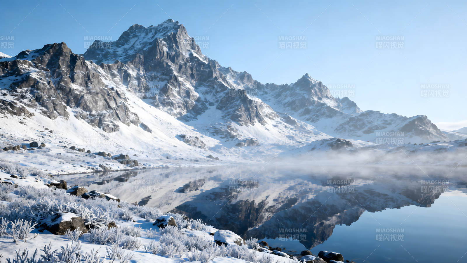 雪山湖泊景色壯麗山水倒影如畫-圖片