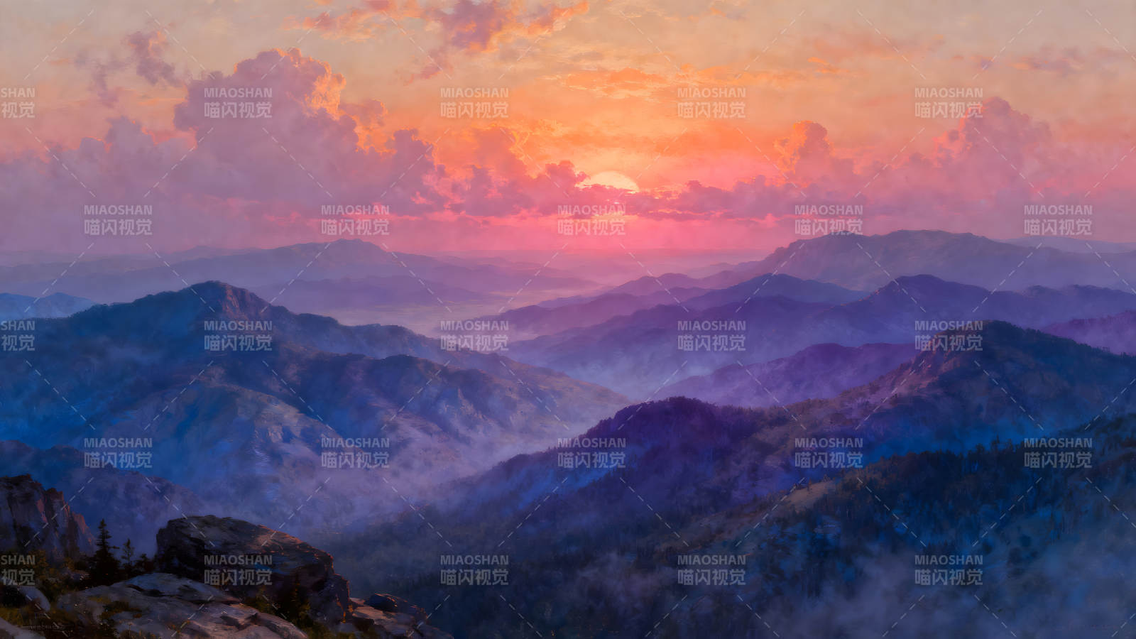 山峦夕照美景绚丽的云彩图片