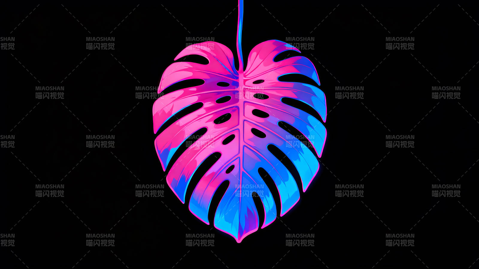 霓虹燈葉子在黑色背景下-圖片