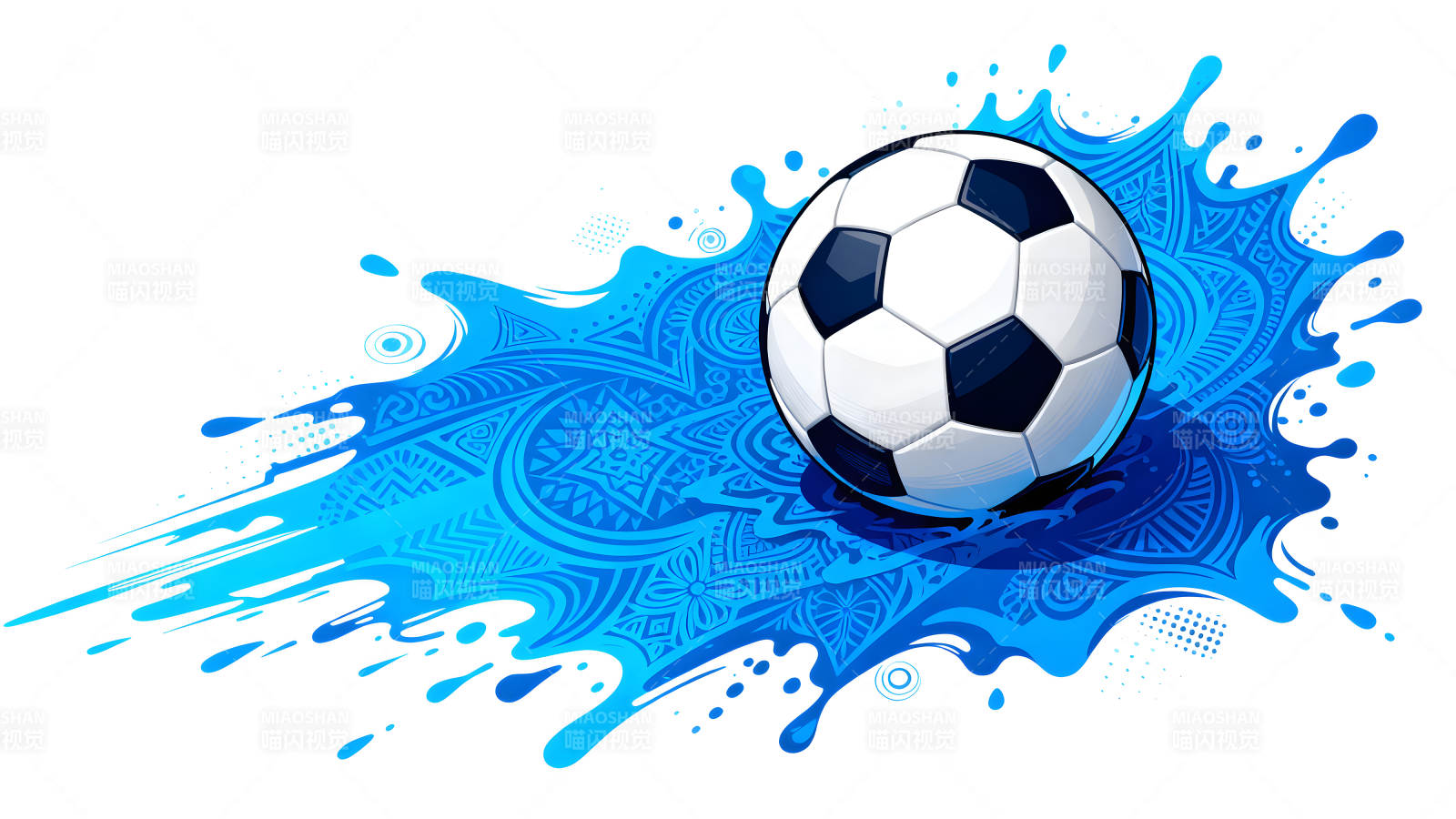 足球在藍色紋理水花中圖片