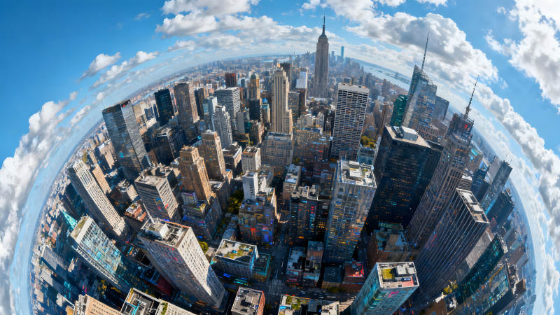 紐約城市鳥瞰圖藍天白云與摩天大樓-圖片