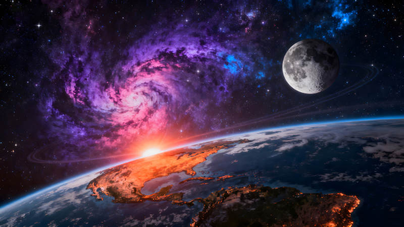 宇宙地球星月交辉壮丽景象-图片