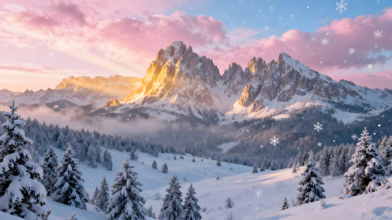 雪山日落唯美景象-圖片