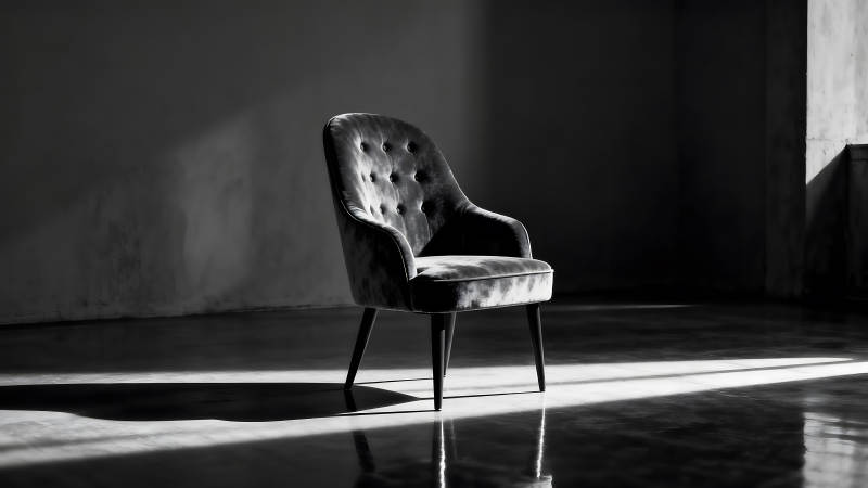 單人絨面椅黑白光影-圖片