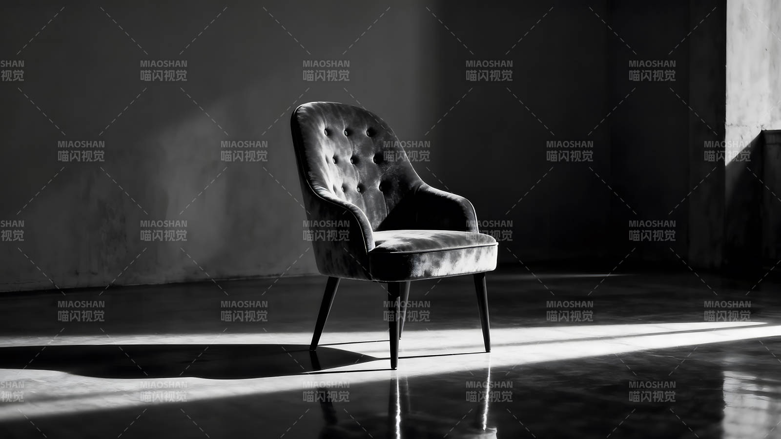 單人絨面椅黑白光影-圖片