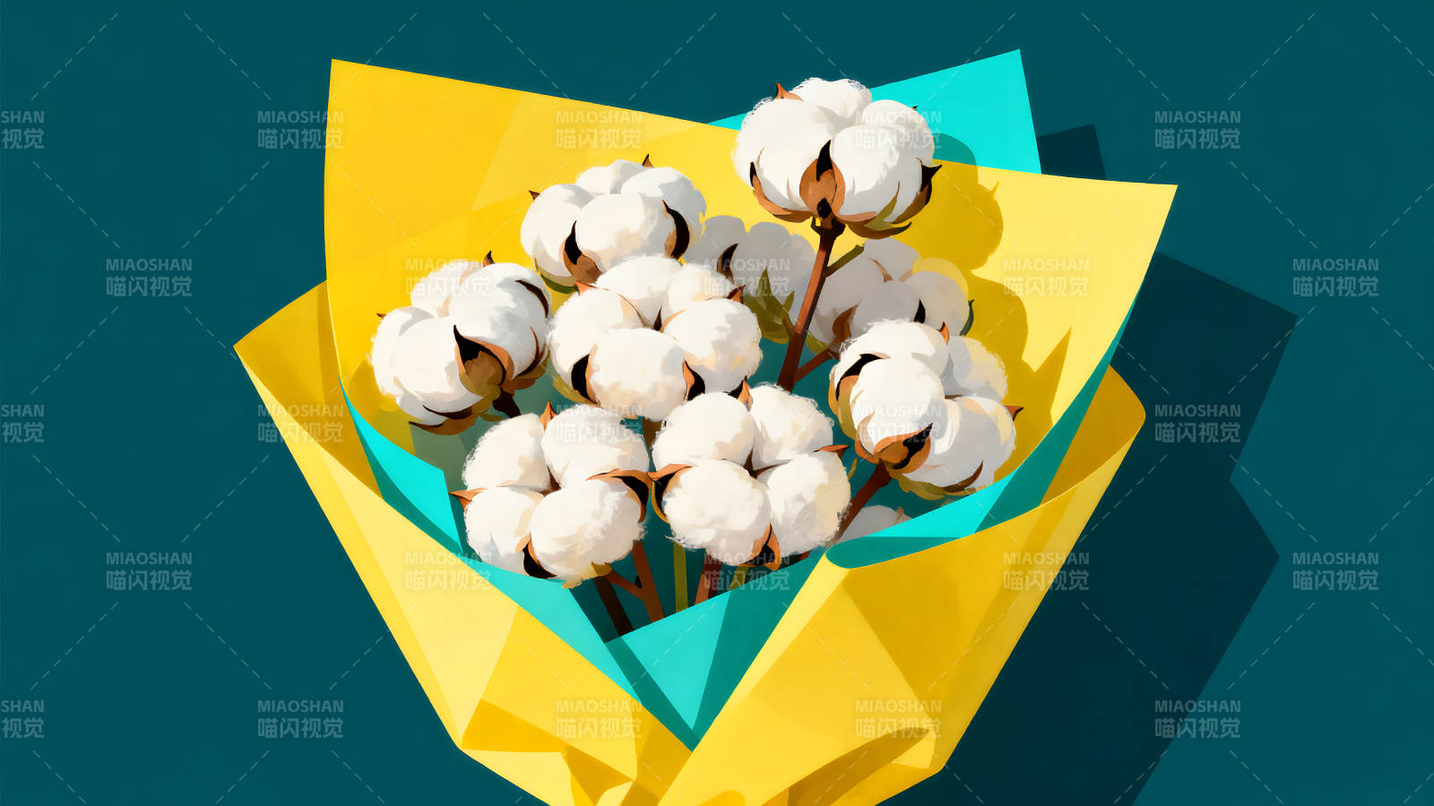 棉花束的鲜艳装饰图片