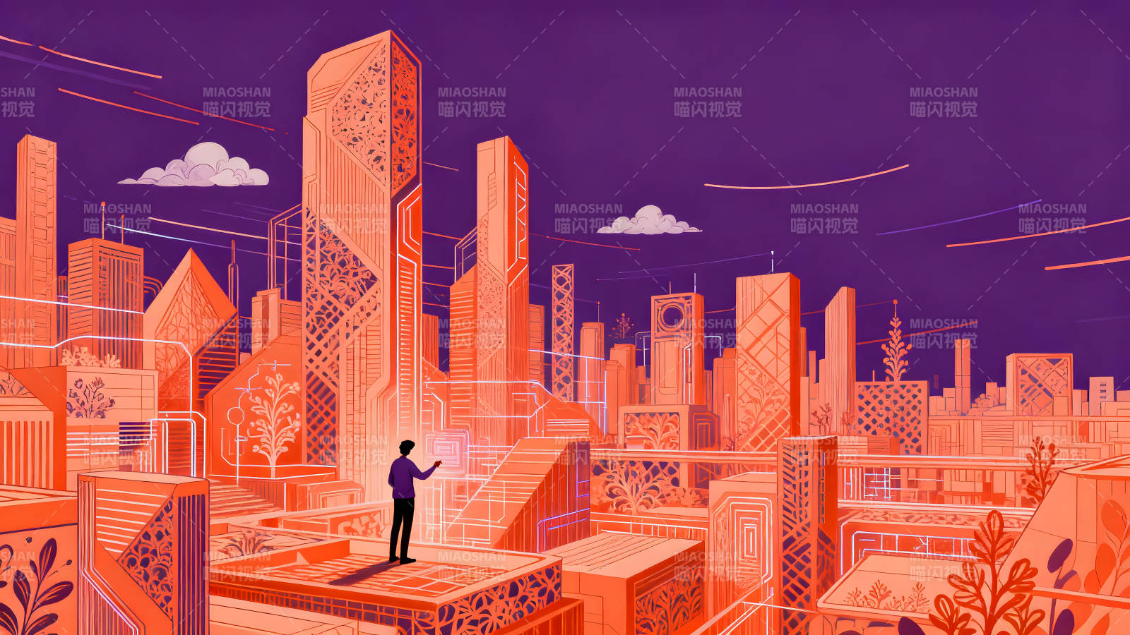 未來城市俯瞰圖未來科技感十足-圖片