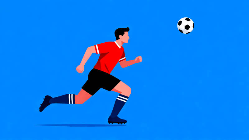 足球運動員奔跑踢球的畫面-圖片