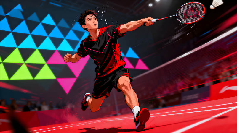 羽毛球运动员挥拍击球瞬间-图片