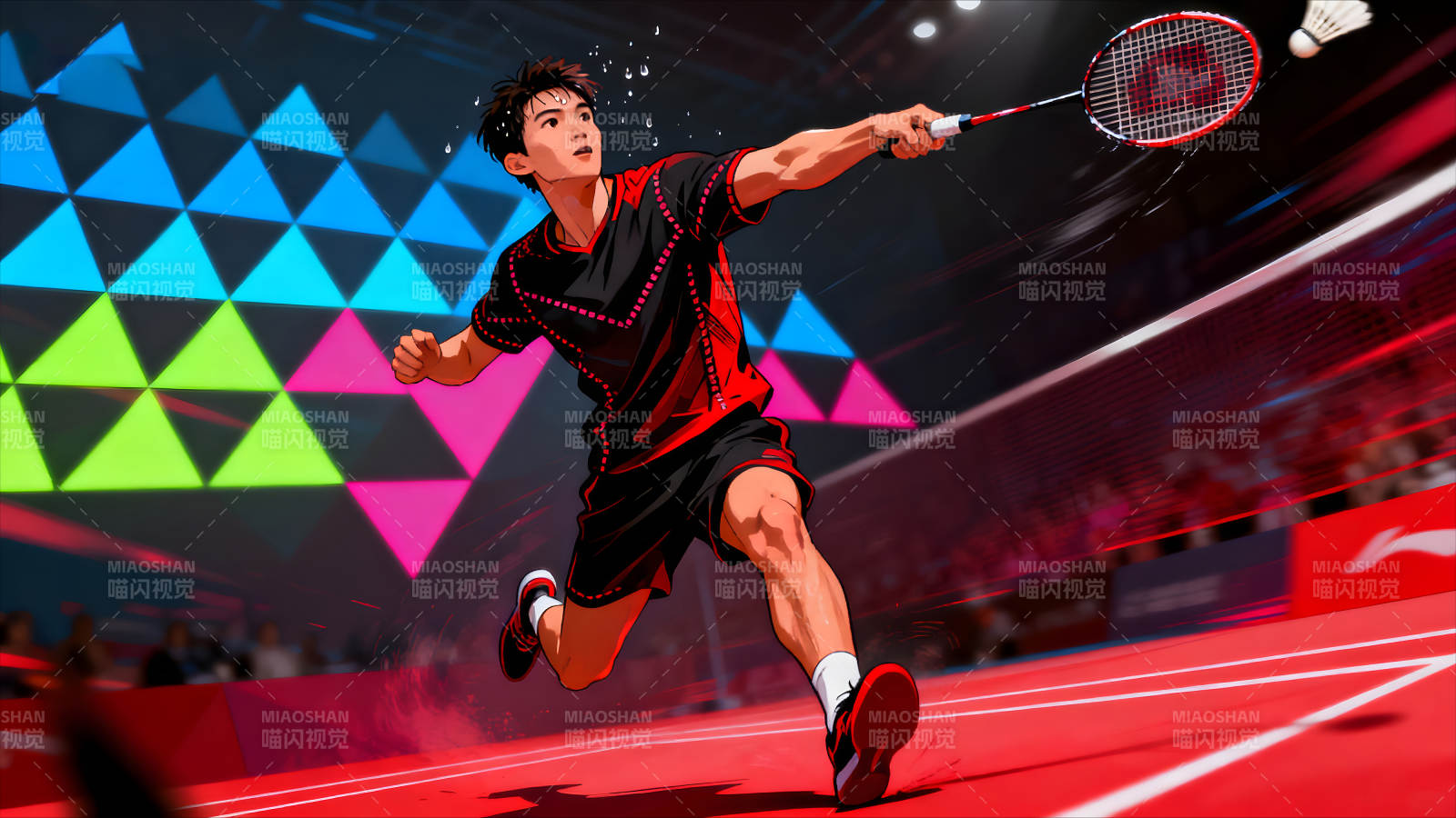 羽毛球運動員揮拍擊球瞬間圖片