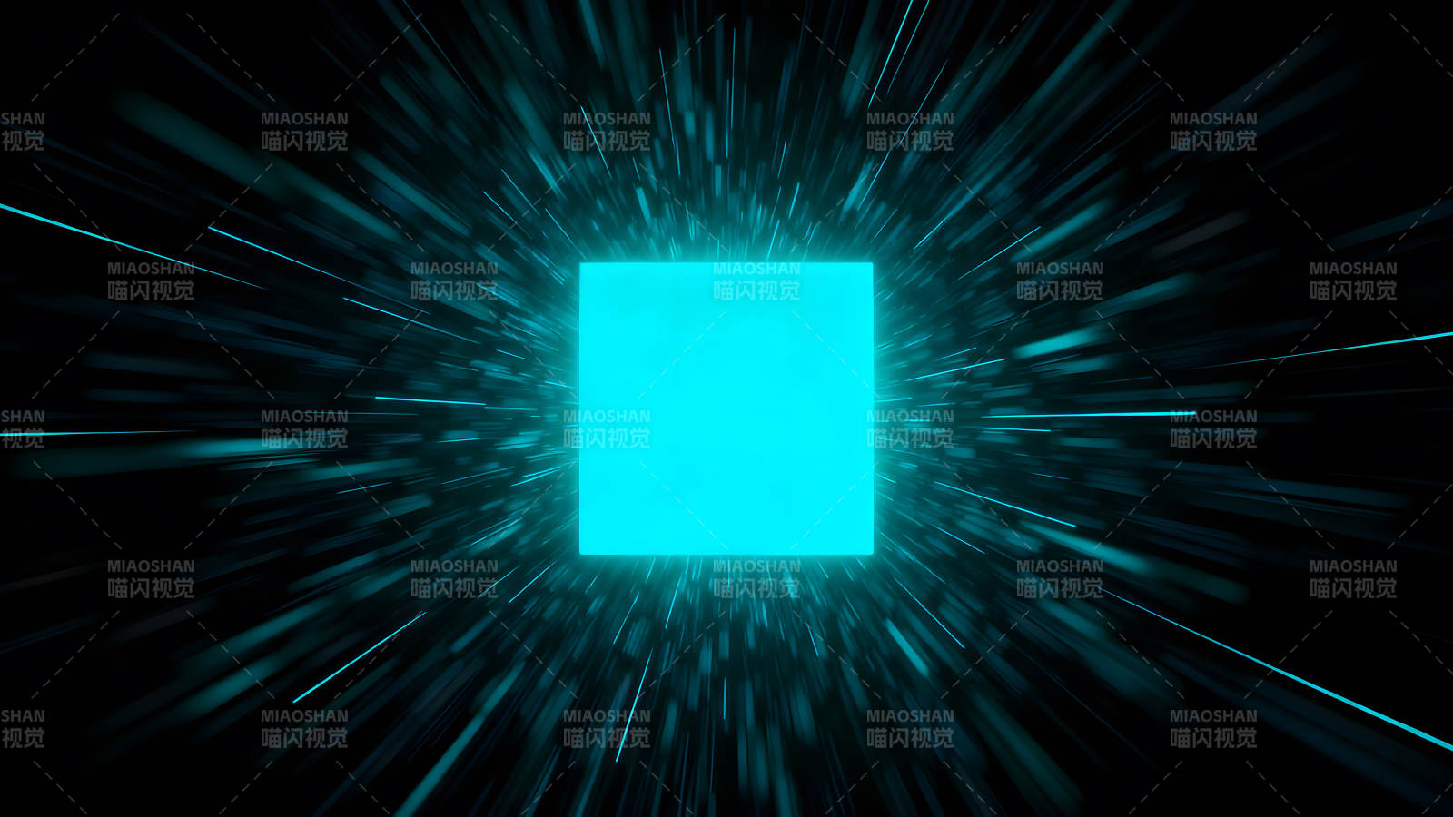 蓝色方块与射线交织的视觉效果-图片