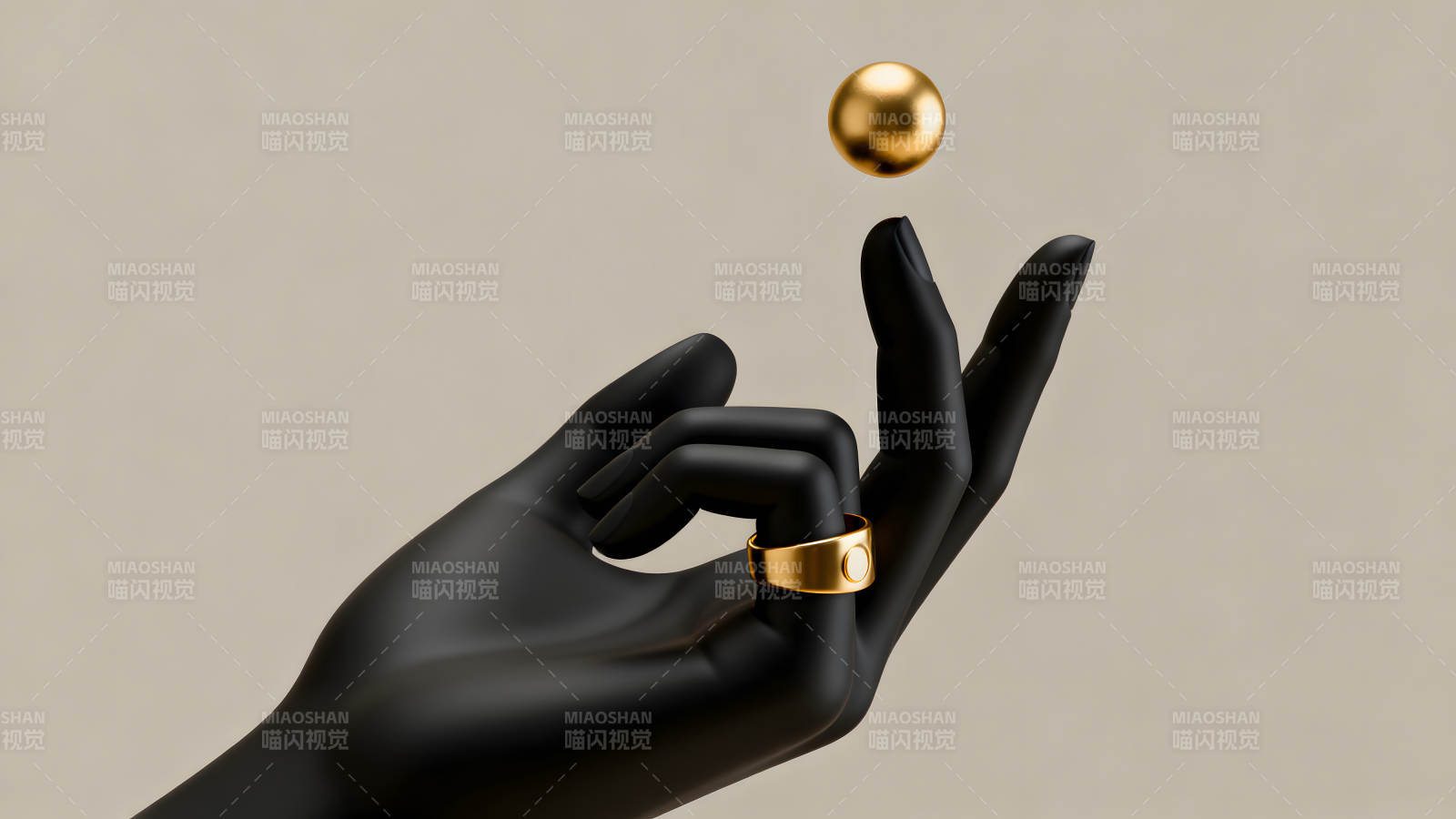 黑色手与金球悬浮极简艺术呈现-图片