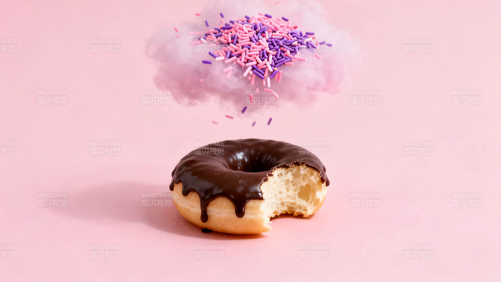 甜甜圈与糖霜雨的梦幻画面-图片