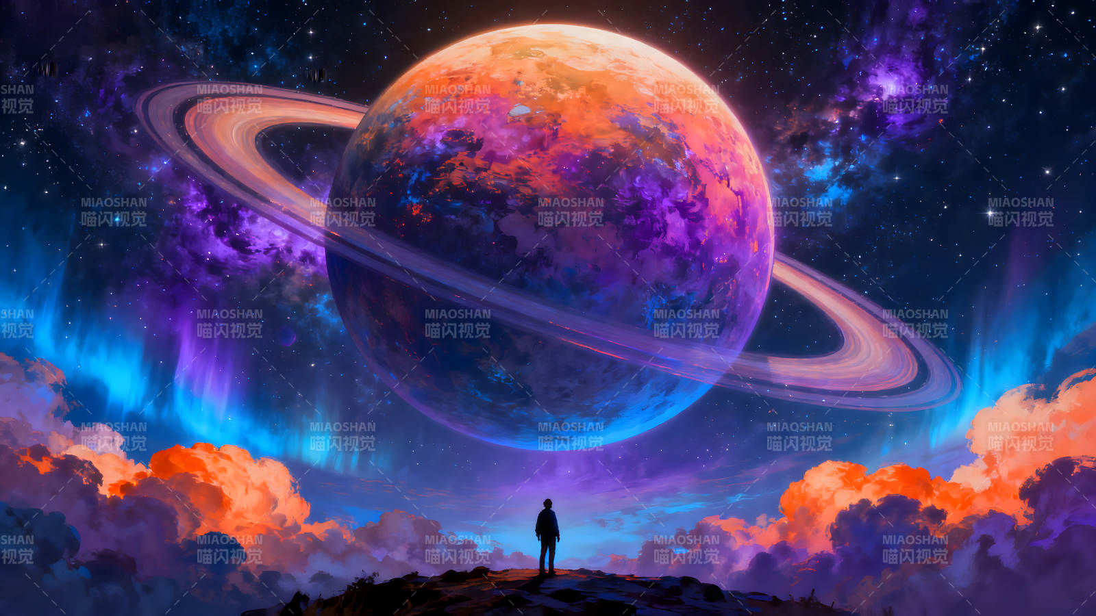 夢幻星空下的孤獨旅人-圖片