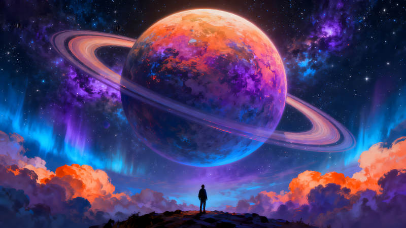 夢幻星空下的孤獨旅人-圖片