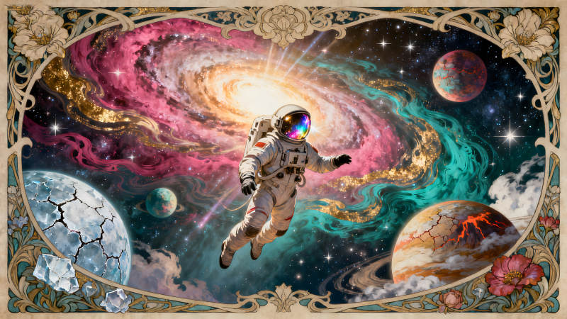 宇航员探索绚丽星云的浪漫艺术-图片