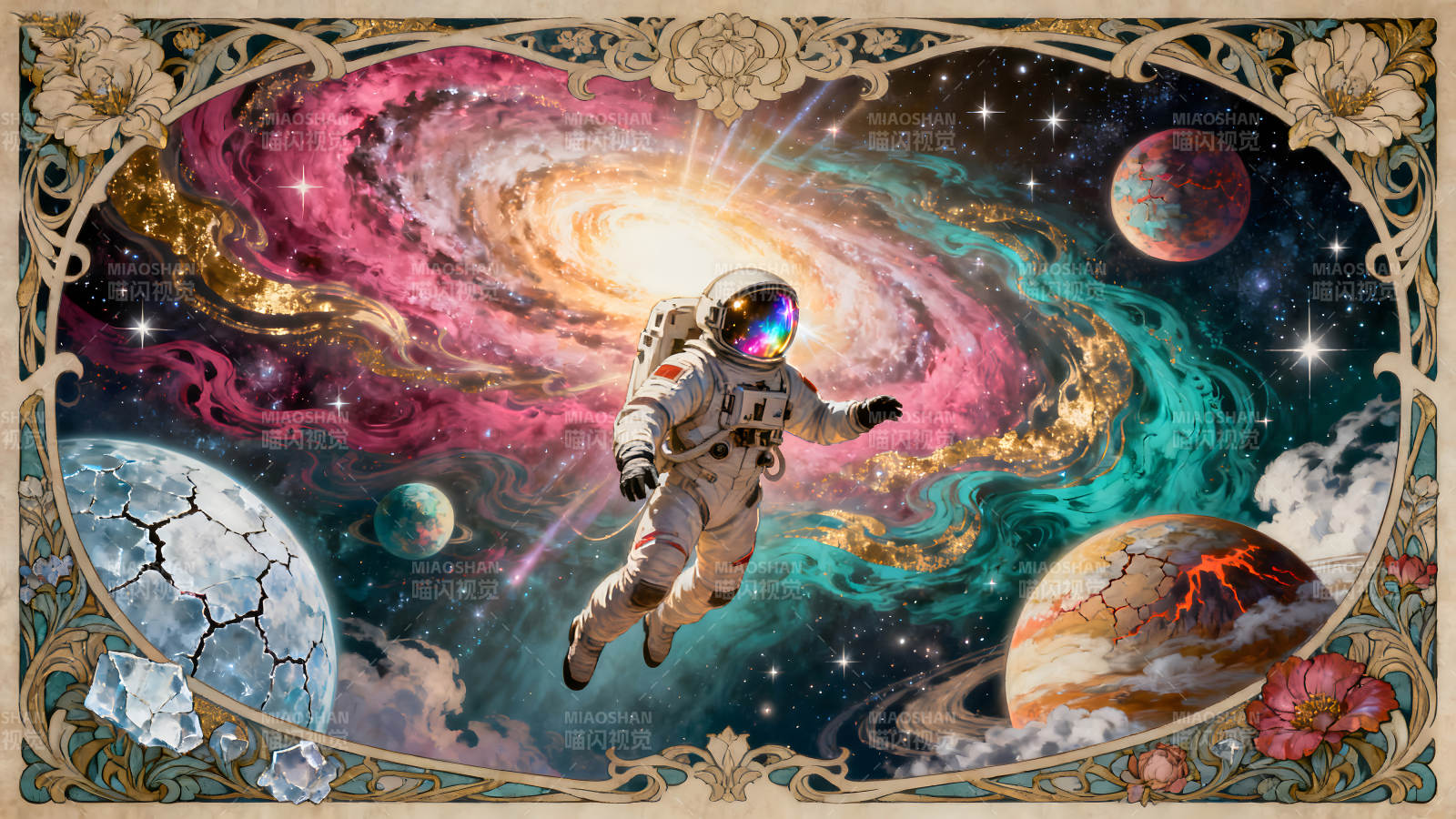 宇航员探索绚丽星云的浪漫艺术-图片