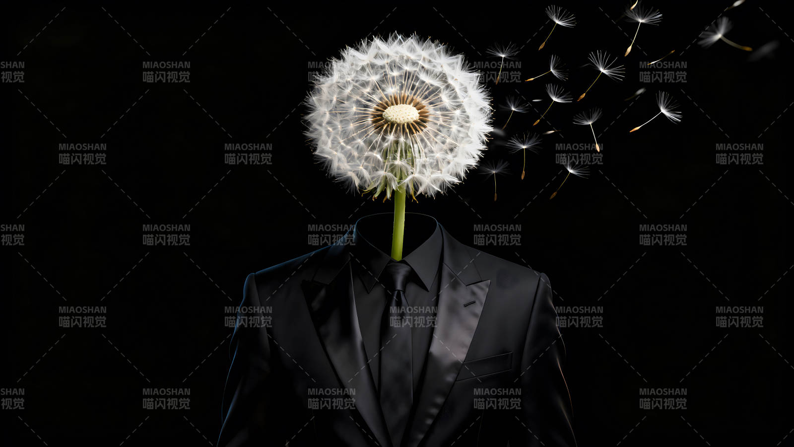 西装男人的蒲公英头图片