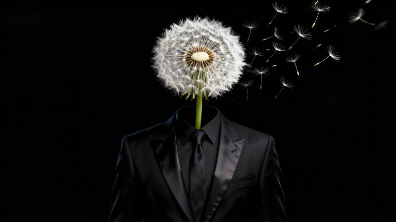 西装男人的蒲公英头-图片