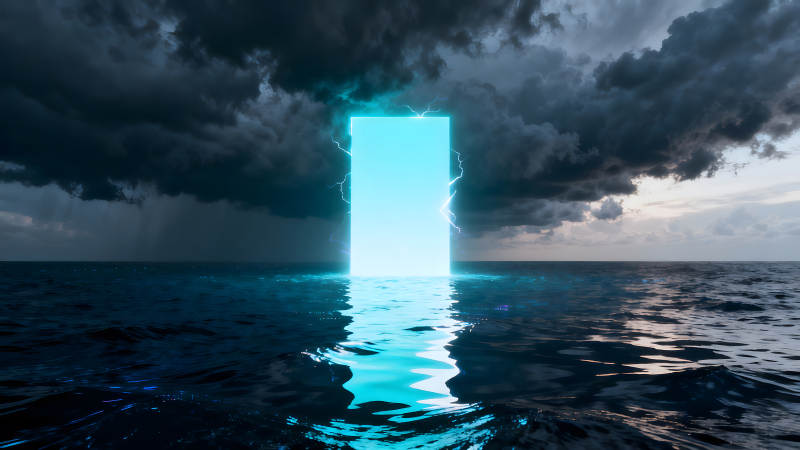 海洋中的发光门连接异世界-图片