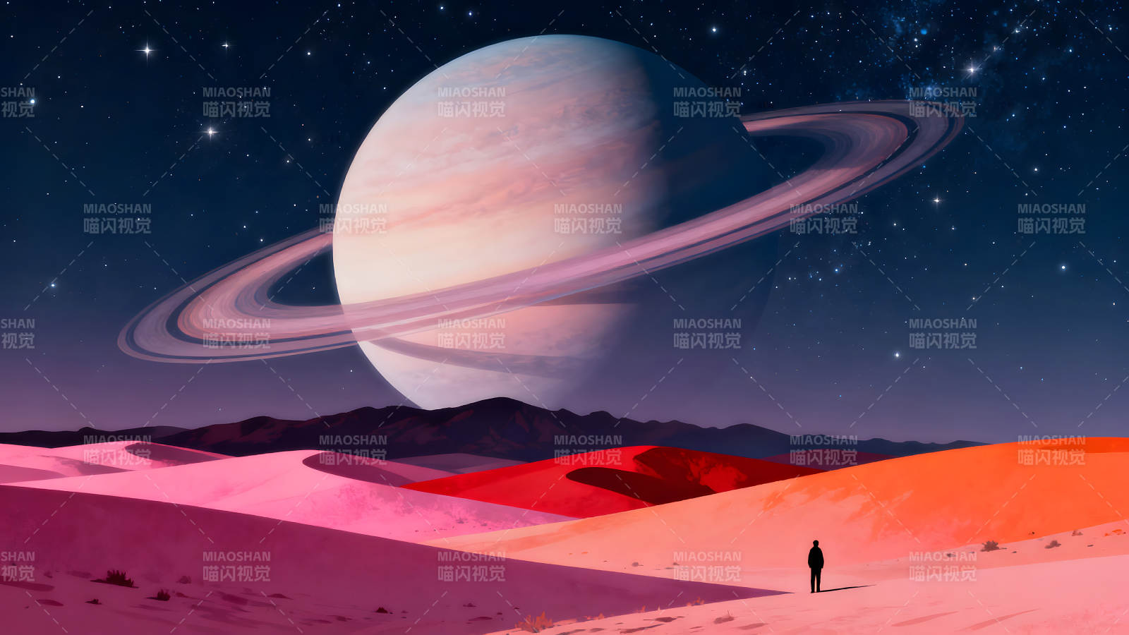 星球沙漠景观孤独背影-图片