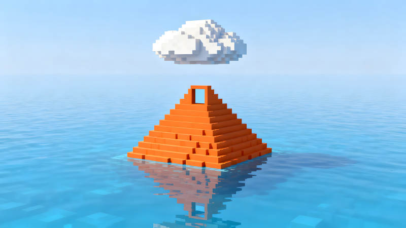 像素金字塔漂浮水面云朵天空-图片