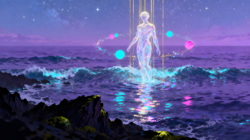 夢幻海景中的靈魂體與光-圖片