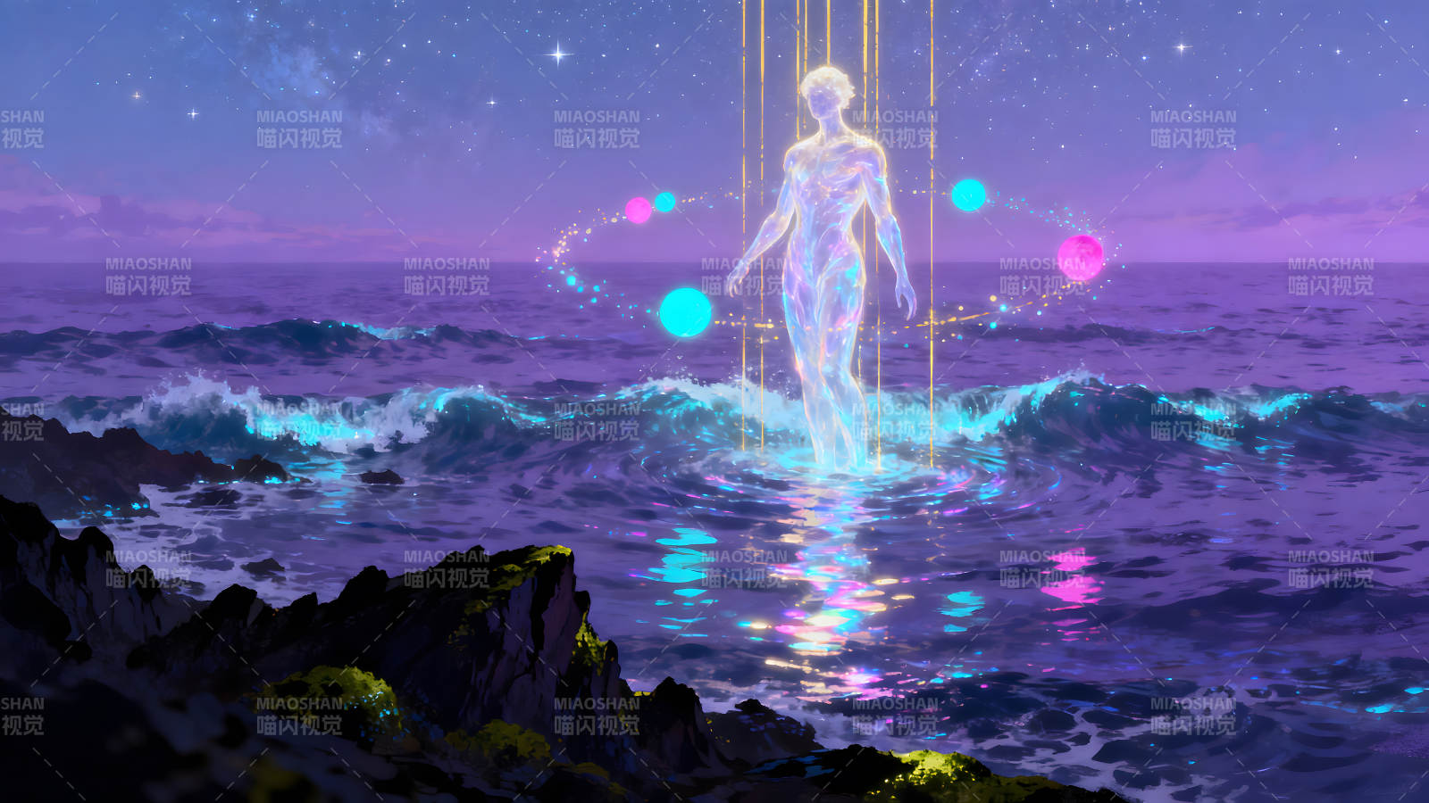 梦幻海景中的灵魂体与光-图片