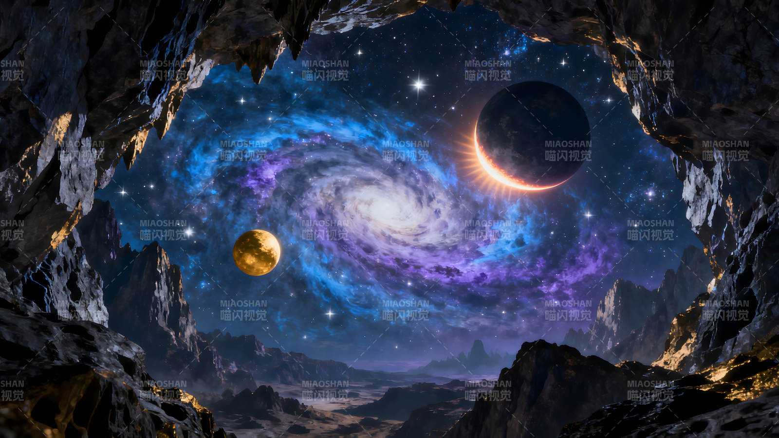 宇宙洞穴奇观星系与行星-图片