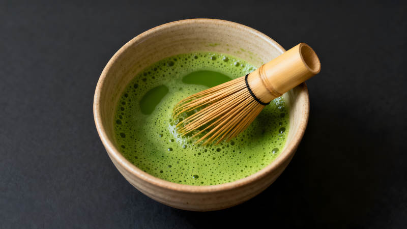 抹茶飲品與茶筅-圖片