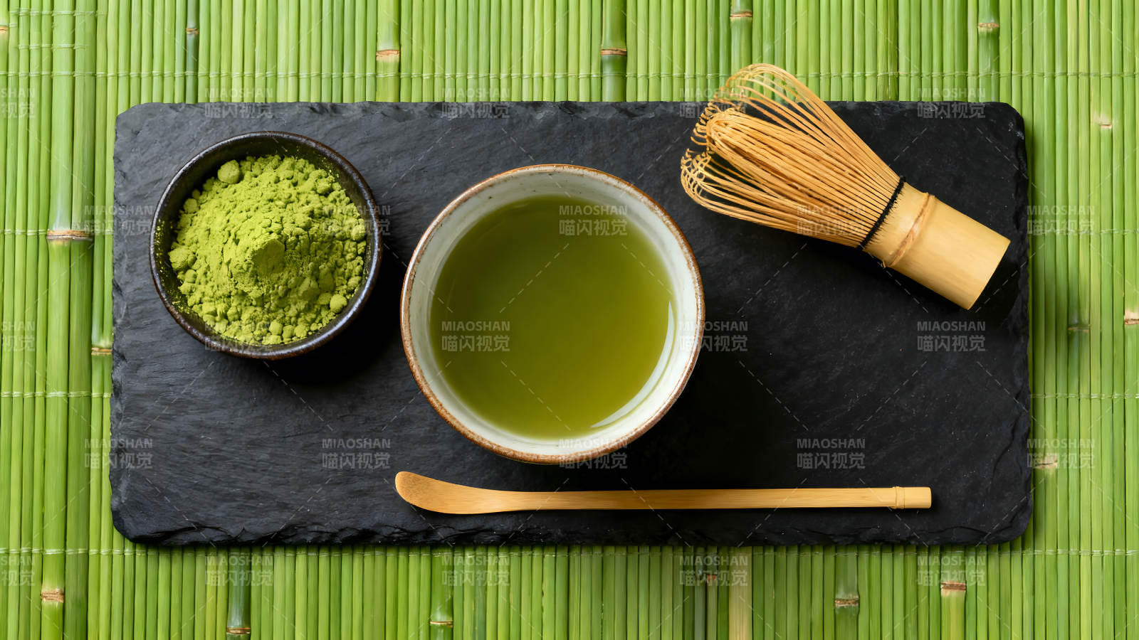 抹茶粉與抹茶飲品茶具組合-圖片