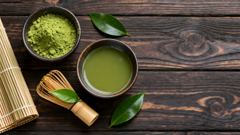 抹茶準備過程靜物特寫-圖片