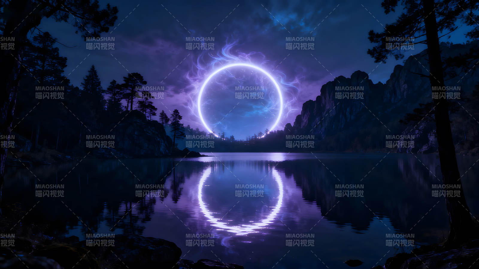 夜空下的奇幻湖泊光環(huán)-圖片