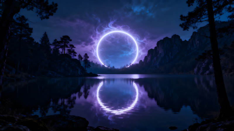 夜空下的奇幻湖泊光環(huán)-圖片